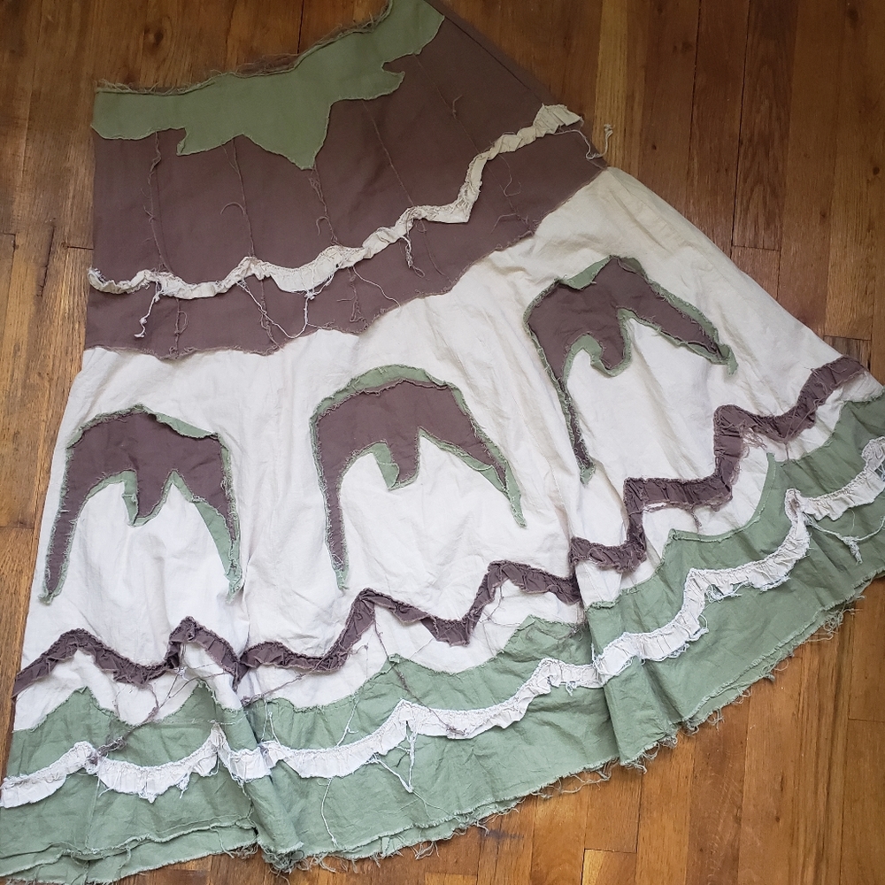 vintage Y2K patchwork hippie camo-style post-apocalypse fairycore festival skirt